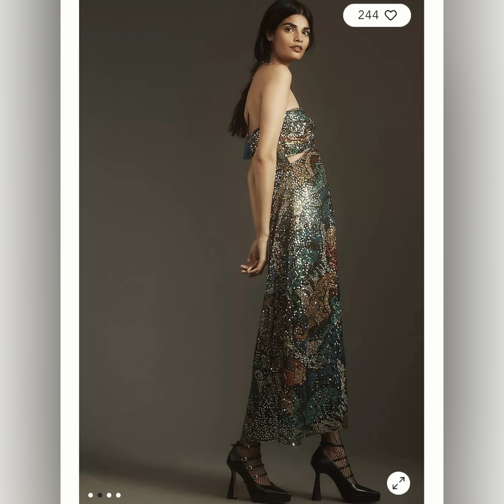 NWT Verb by Pallavi Singhee Halter Cutout Sequin Midi Dress size small - Picture 2 of 9